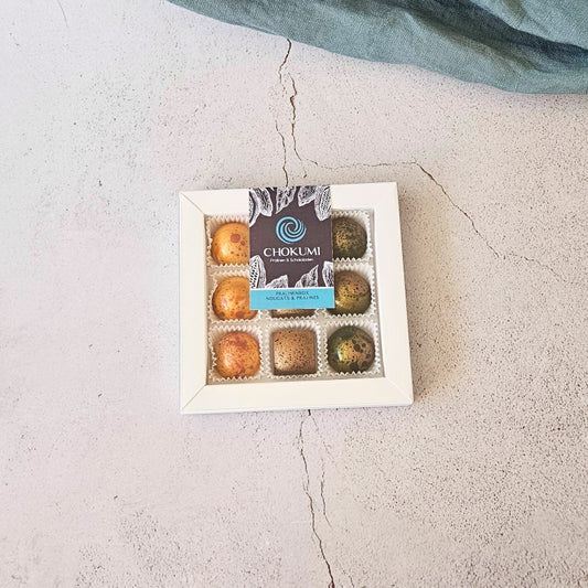 Pralinenbox Nougats mit Sesam-Nougat, Pinienkernnougat und Kürbiskernnougat